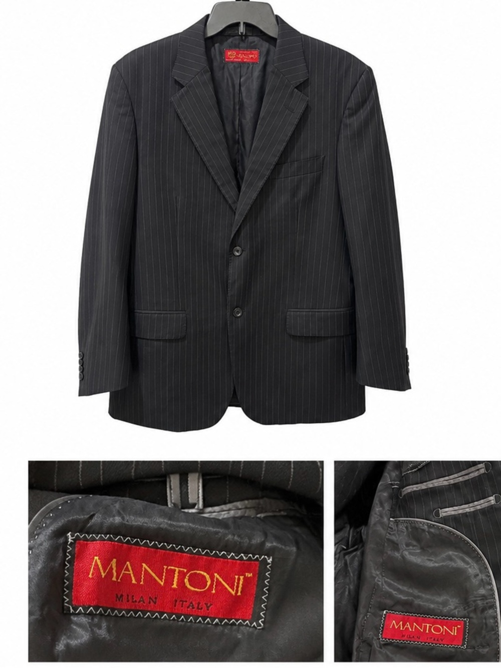 Mantoni Men's Black Pinstripe Suit Jacket - Tailored Italian Design